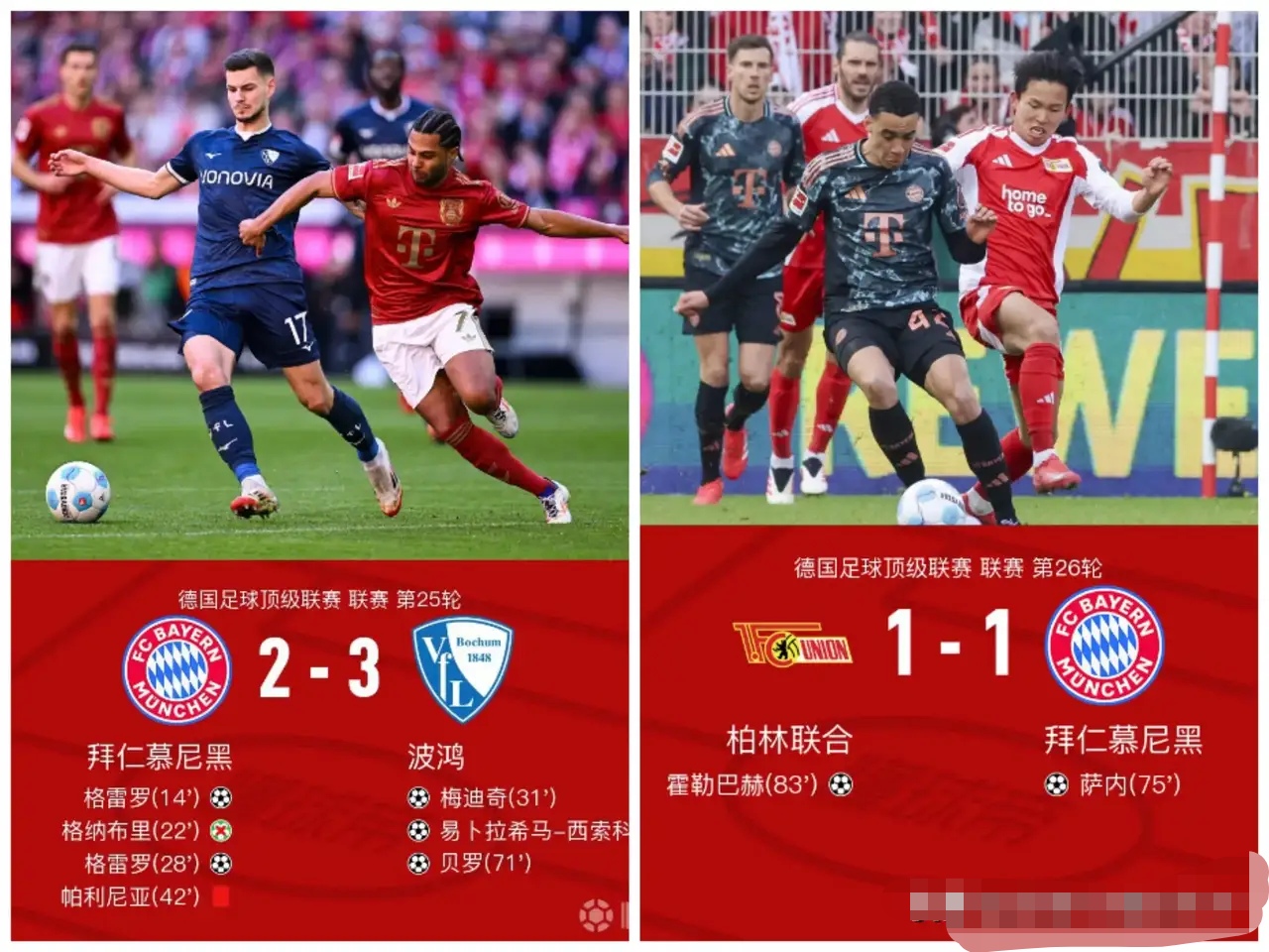 马竞战平拜仁，莱万梅开二度英超